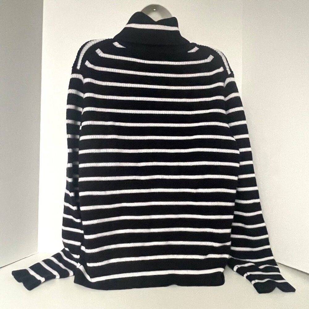 Patrick Assaraf Merino Wool Black & White Stripe Turtleneck NWOT - Picture 3 of 8